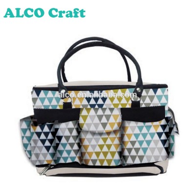 Custom 600D polyester triangles pattern cosmetic and craft tote caddy